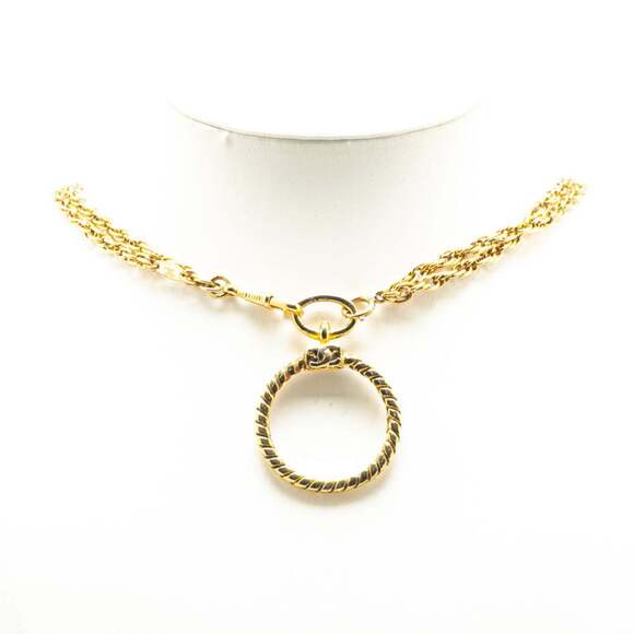 CHANEL Authentic Vintage Gold Logo Necklace